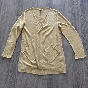 Eileen Fisher Sz. PM Very Pale Gold  Linen Open Drop Cardigan  Beautiful Detail